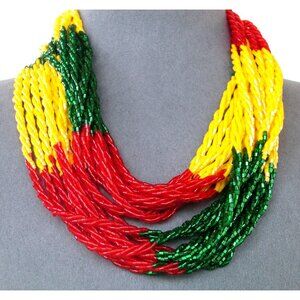 Multicolor Twisted Glass Bead Necklace With Brass Clasp, 32"